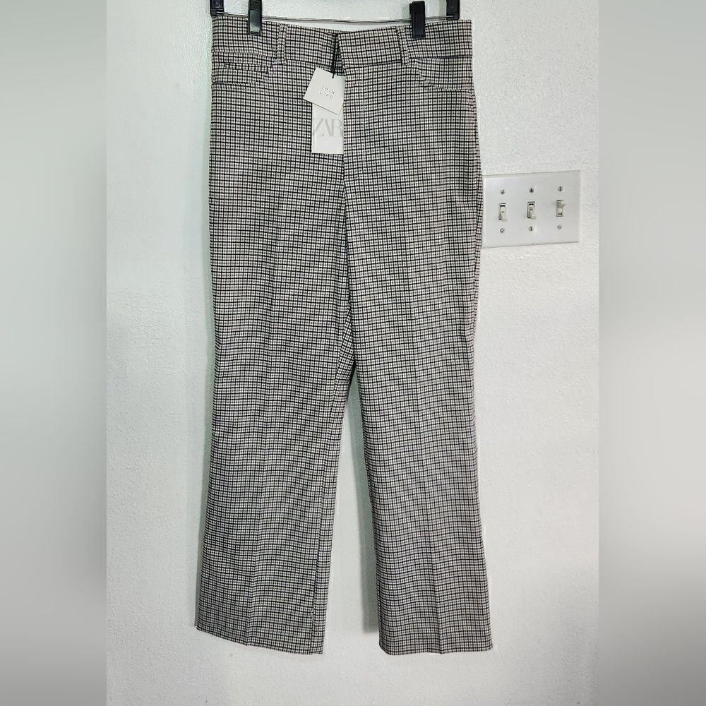 NWT Zara Plaid Beige And Black High Rise Flare Pants Size Large - Picture 4 of 13